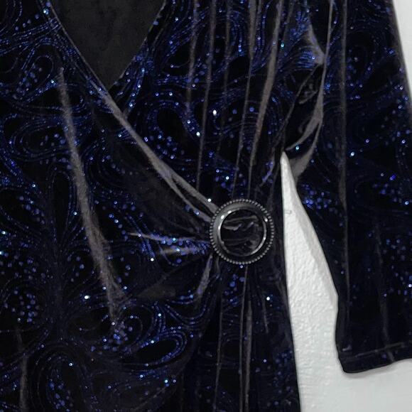 Black Velvet Blue Sparkle Layered Wrap Top Size XL Dark Romantic Whimsigoth - Picture 4 of 11